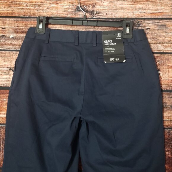 NWT Jones New York 2 Grace Ankle Pants Navy Blue Cotton Stretch Slim - Picture 4 of 11